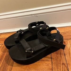 Platform leather black Tevas (worn for a few weeks)